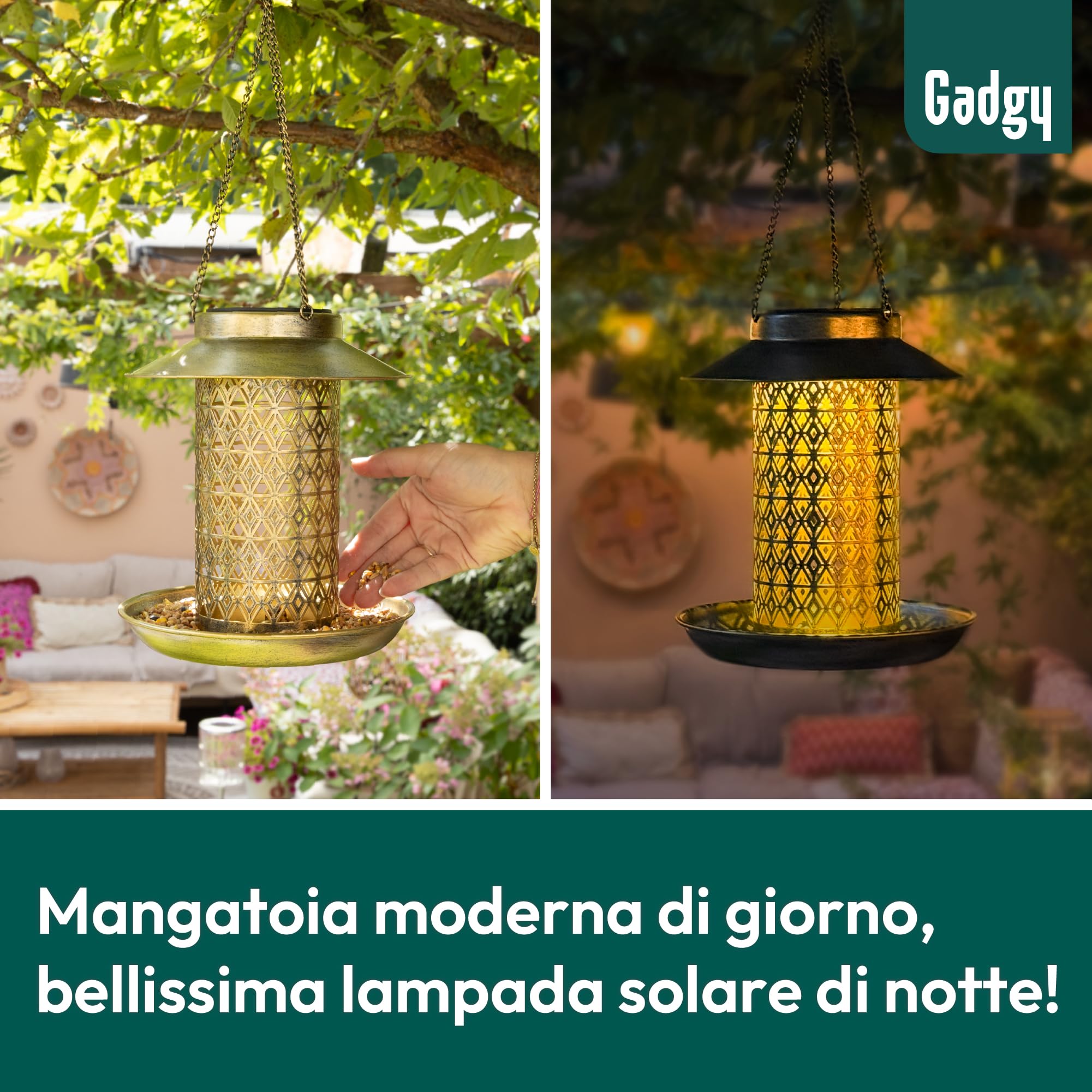 Gadgy Mangiatoia per Uccelli con Luce Solare – Casetta per Uccelli da Esterno 2-in-1 con Illuminazione LED – Decorazione da Giardino Resistente alle Intemperie