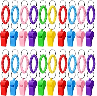 Hedume 30 Pack Loud Sports Whistles with Wrist Bracelets, 6 Colors Plastic Whistles for Coaches, Referees, Parties & Training