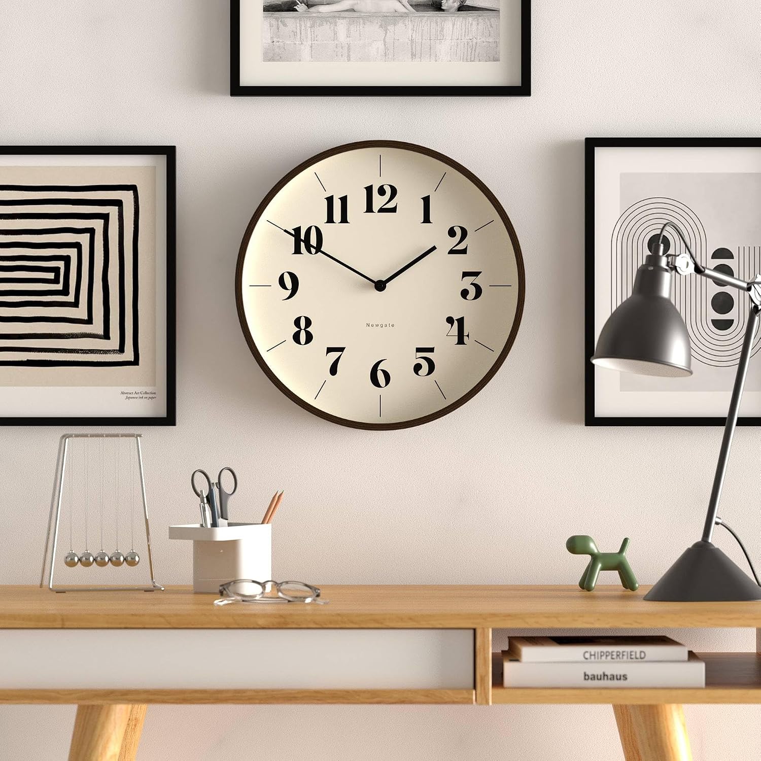 NEWGATE® Hopscotch wall Clock | Large Scandi Inspired Plywood Clock | 16 inch | Dark Wood case with Stylish Easy to Read Numbers | Modern Minimalist Design for Kitchen, Living Room or Office