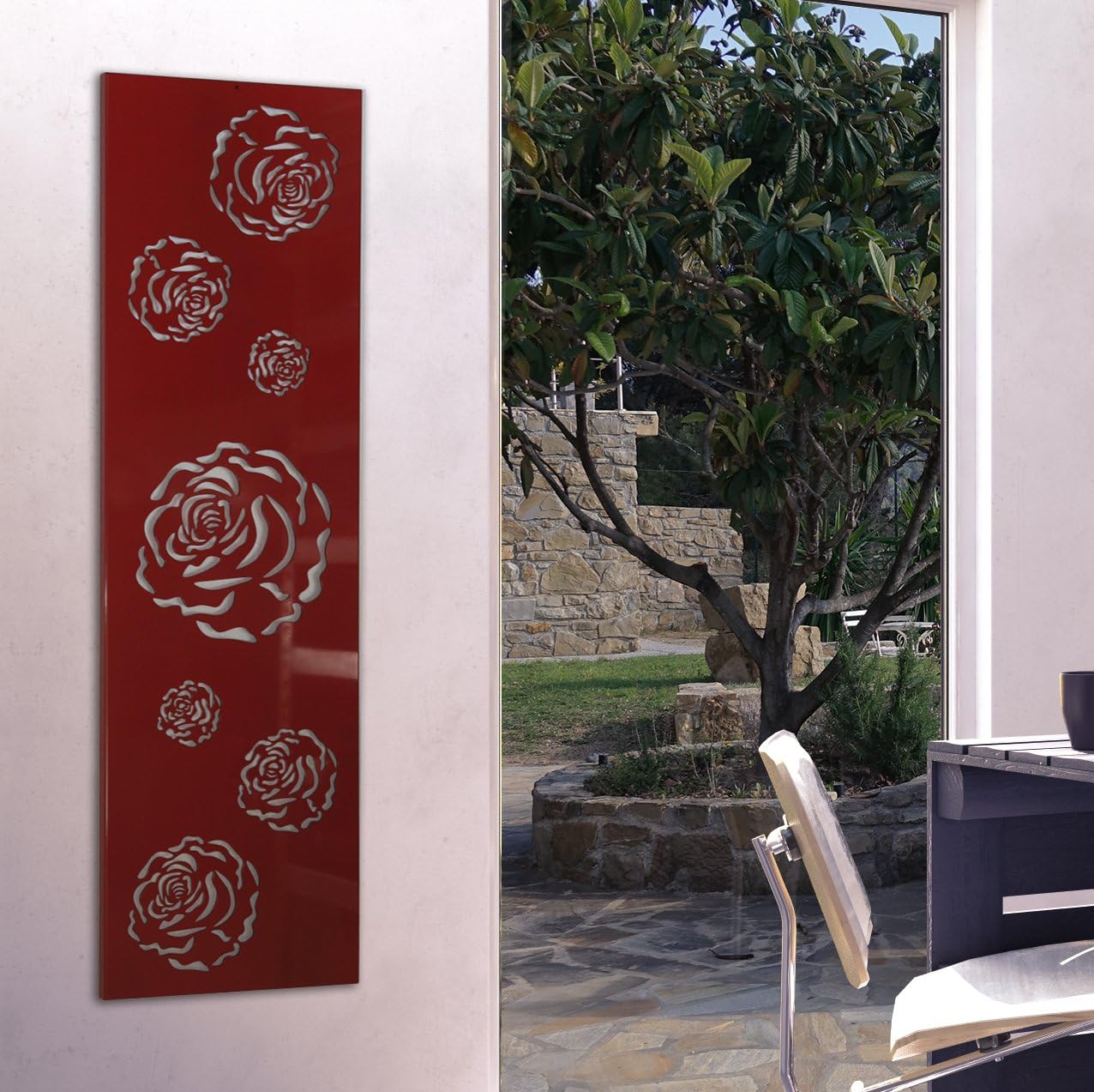 Rose Flower Wall-Mounted Coat Panel 140 x 40 x 2 cm, Red (Brand: Szagato, Made in Germany), Clothes Rack Panel Wall Coat Hooks Rack Wall Art)