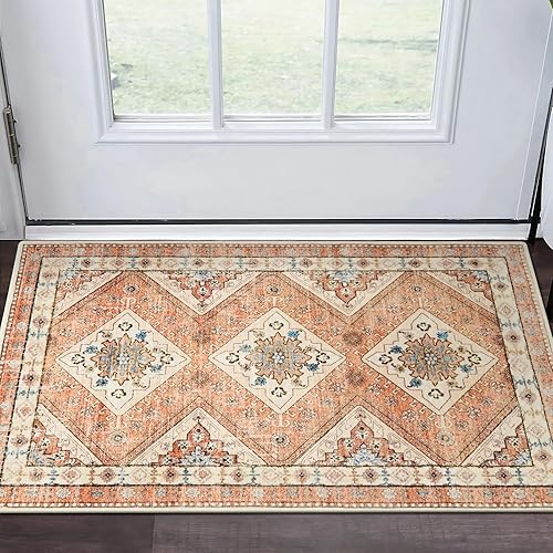 Miniatura 10 de Sivilife Alfombra de pasillo lavable con diseño floral oriental de 2 x 6 pies, tapete de cocina extra largo antideslizante, bohemio, tribal, suave,