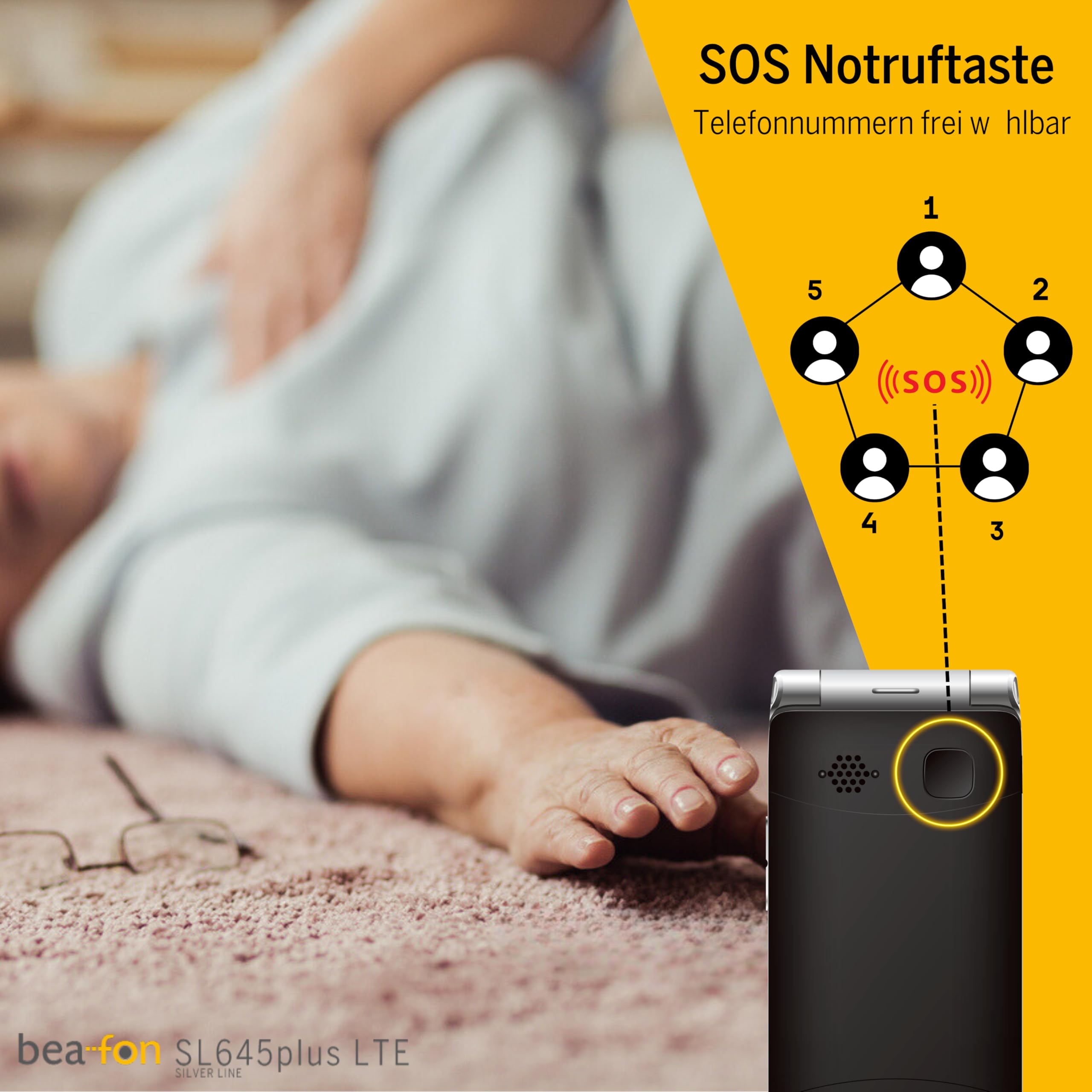 Beafon, SL645plus LTE (4G), Silverline, telefono per anziani con pulsante di emergenza SOS, telefono pieghevole, telefono con tasti grandi, pulsante per rispondere alle chiamate e terminare la