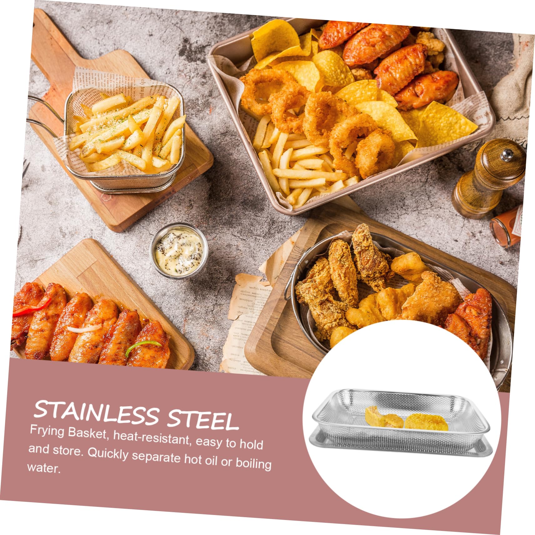 Panier à Friture Argenté avec Plateau, en Acier Inoxydable
