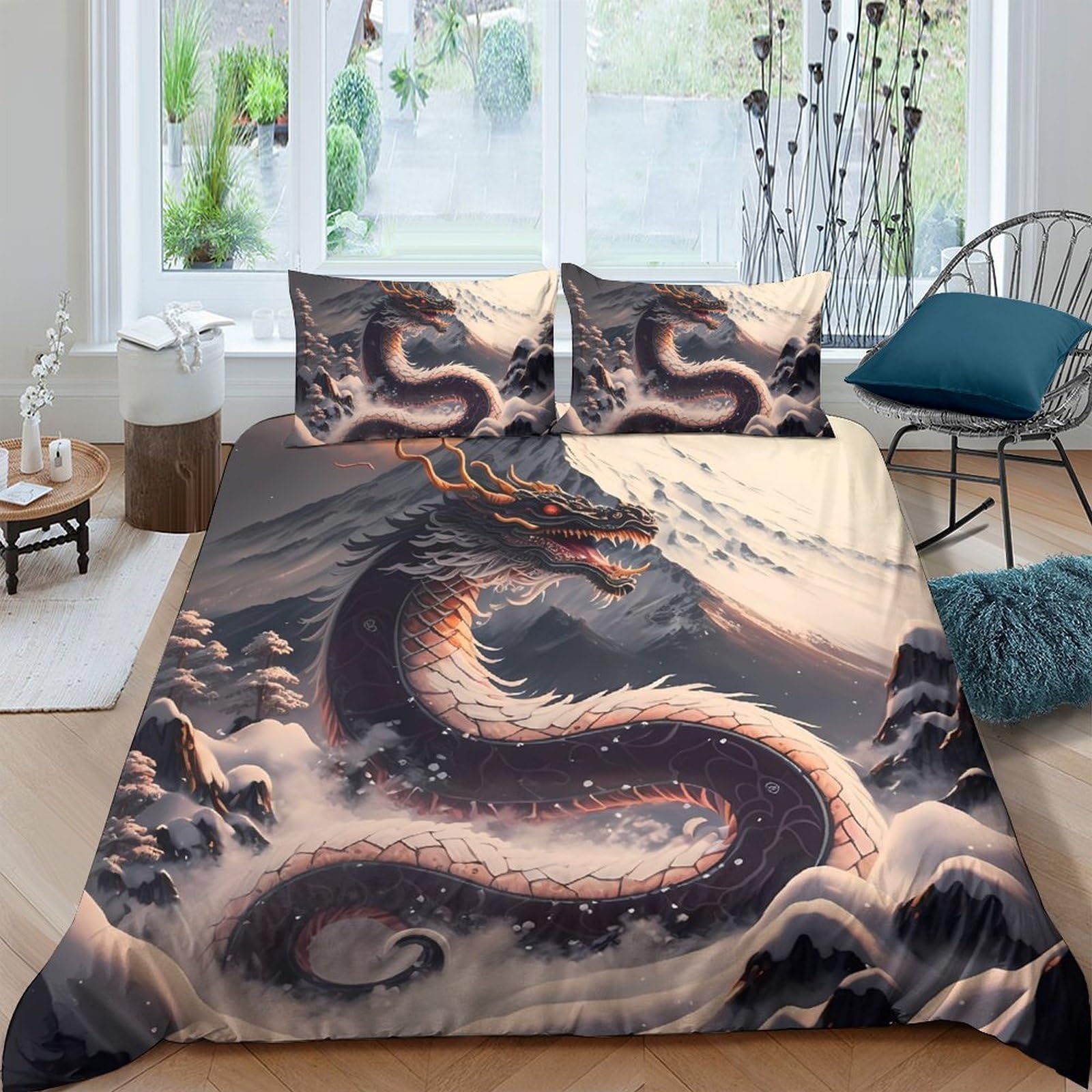 Ctjqhvkz Style-3 3D Printed Black Dragon Fitted Sheet Microfiber Soft Breathable Storm Waves Bed Cover For Bedroom Dorm Decor Single（135X200cm）