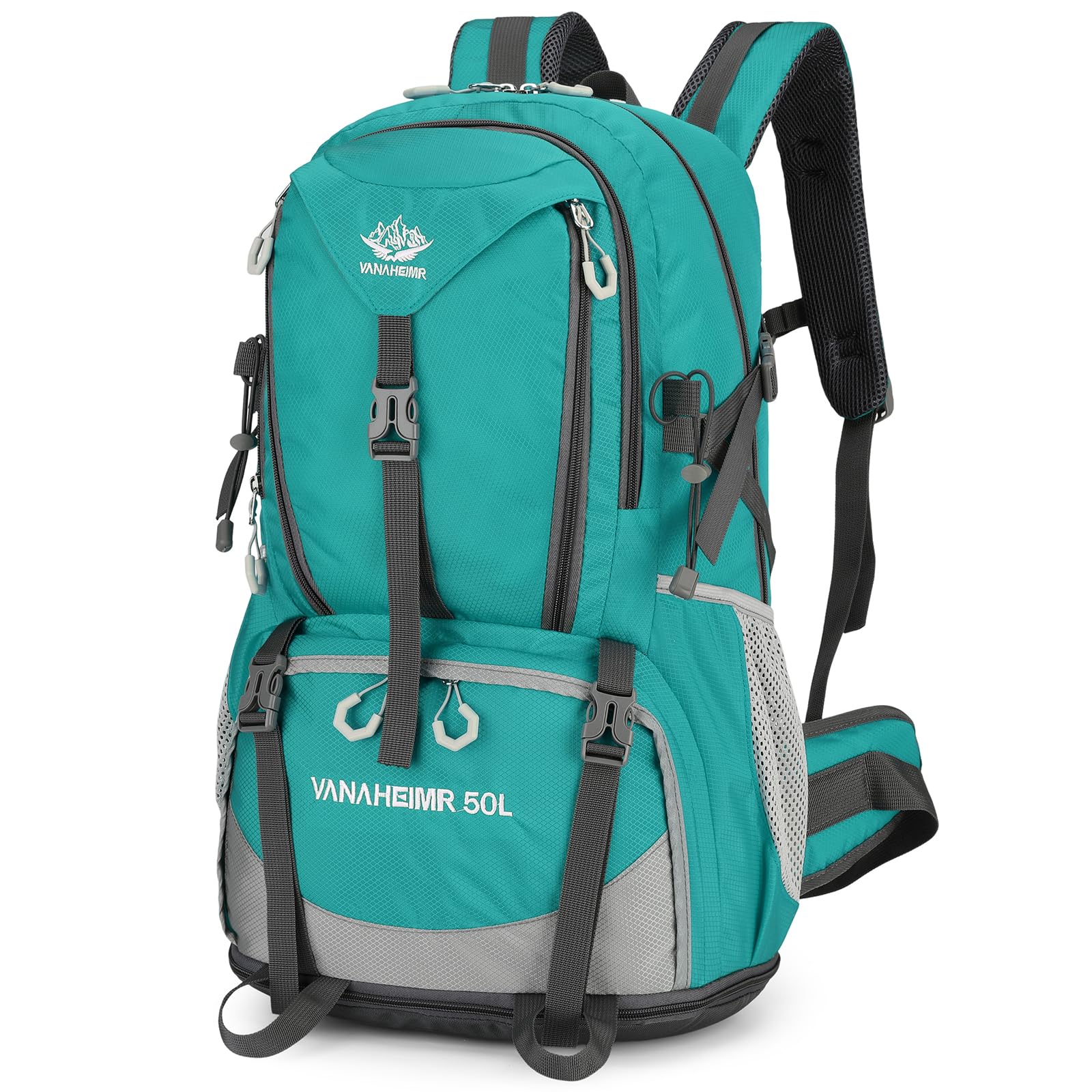 Outplea 45L Expandable Hiking Backpack Men Women, Multiple Pockets Camping Rucksack, Lightweight Outdoor Daypack for Backpacking Mountaining Trail, Teal Green