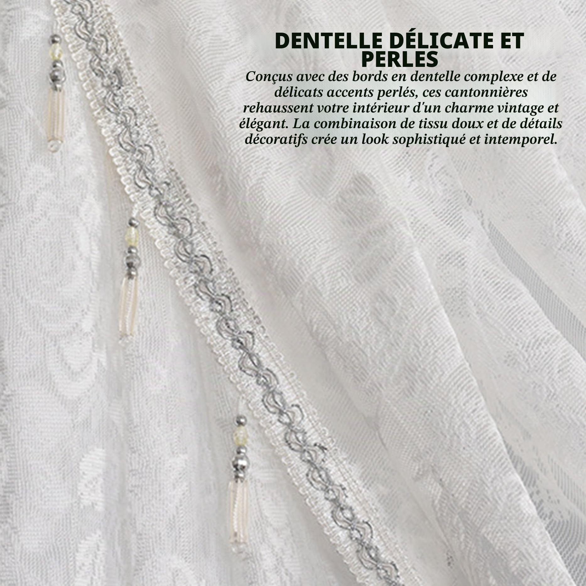 Rideaux à Volants en Cascade 59x41 Pouces cantonnière à Volants en Cascade avec Passe-Tringle cantonnière perlée avec Bords en Dentelle pour fenêtre de Cuisine