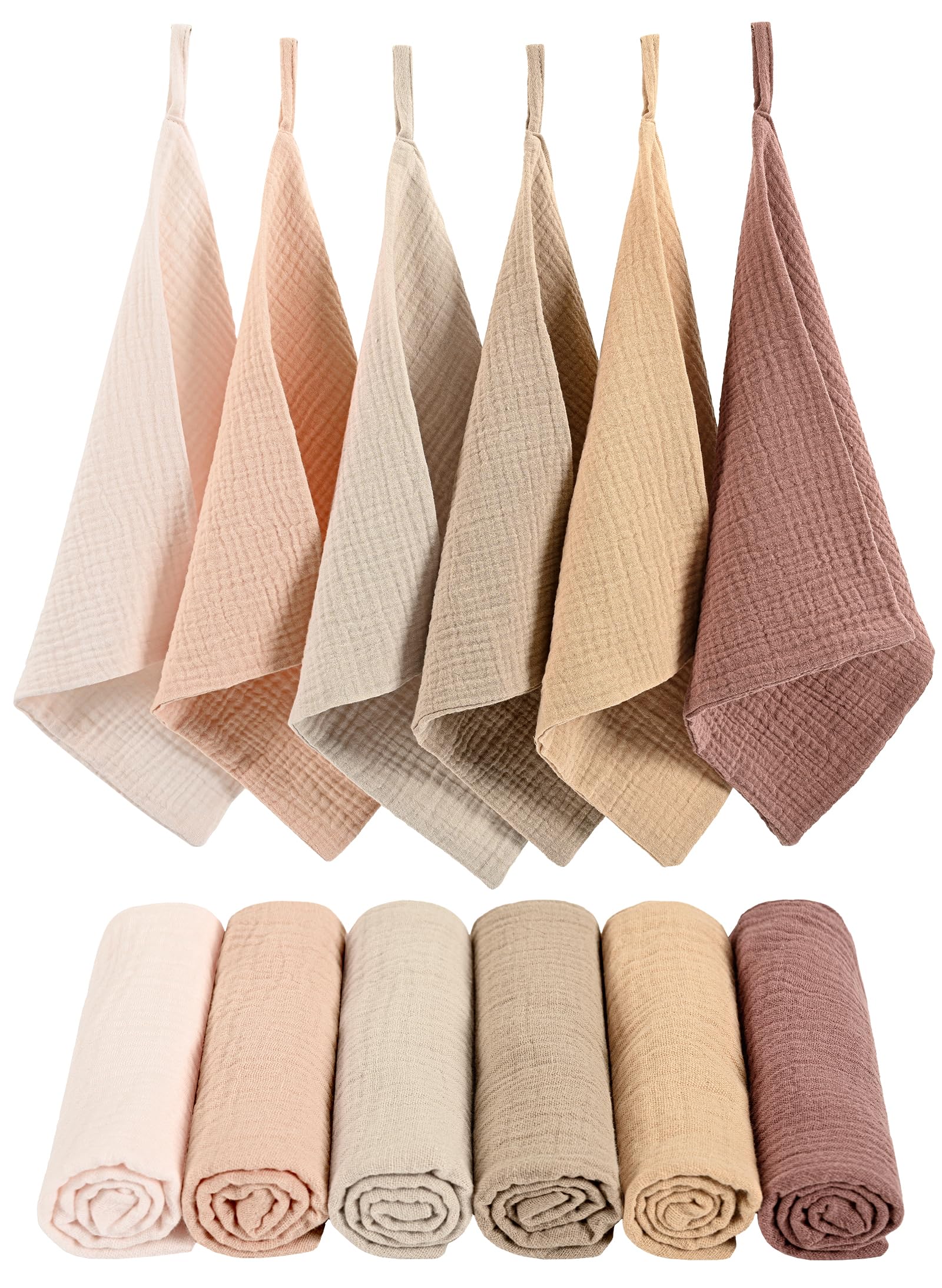 YMHPRIDE12 Pack Face Cloths for Washing Face Soft Face Towel Cotton Washcloths Reusable Makeup Remover Cloths for Sensitive Skin Absorbent Muslin Face Wash Cloths(11 x 11 Inch,Earthy)