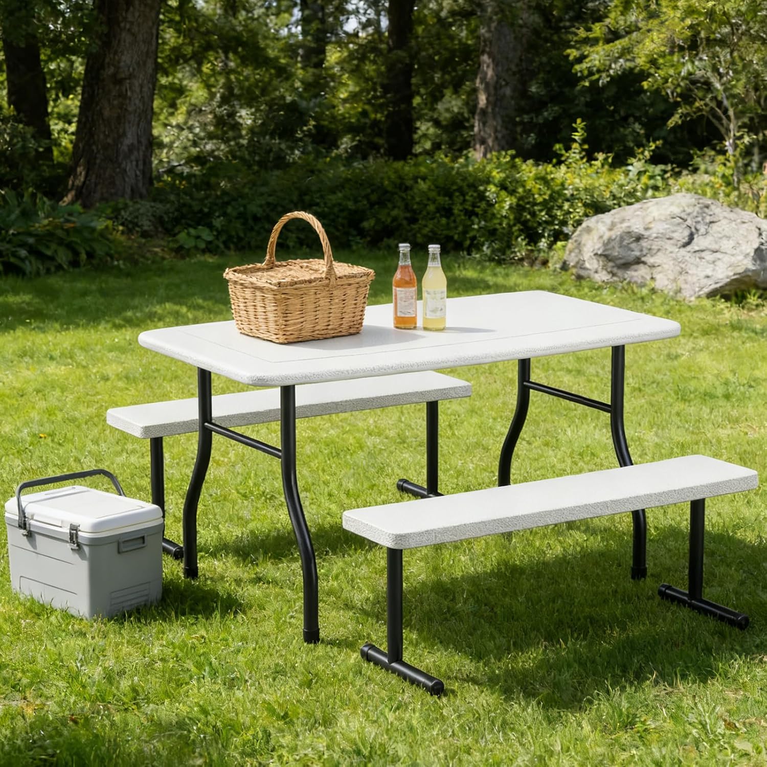 Kids Picnic Table with Benches, 38" Outdoor Toddler Table Set for 4 Children, Heavy Duty HDPE Play Table, 300LBS Capacity, Kids patio table and Chairs for Backyard, Park, Garden, Crafting and Indoor