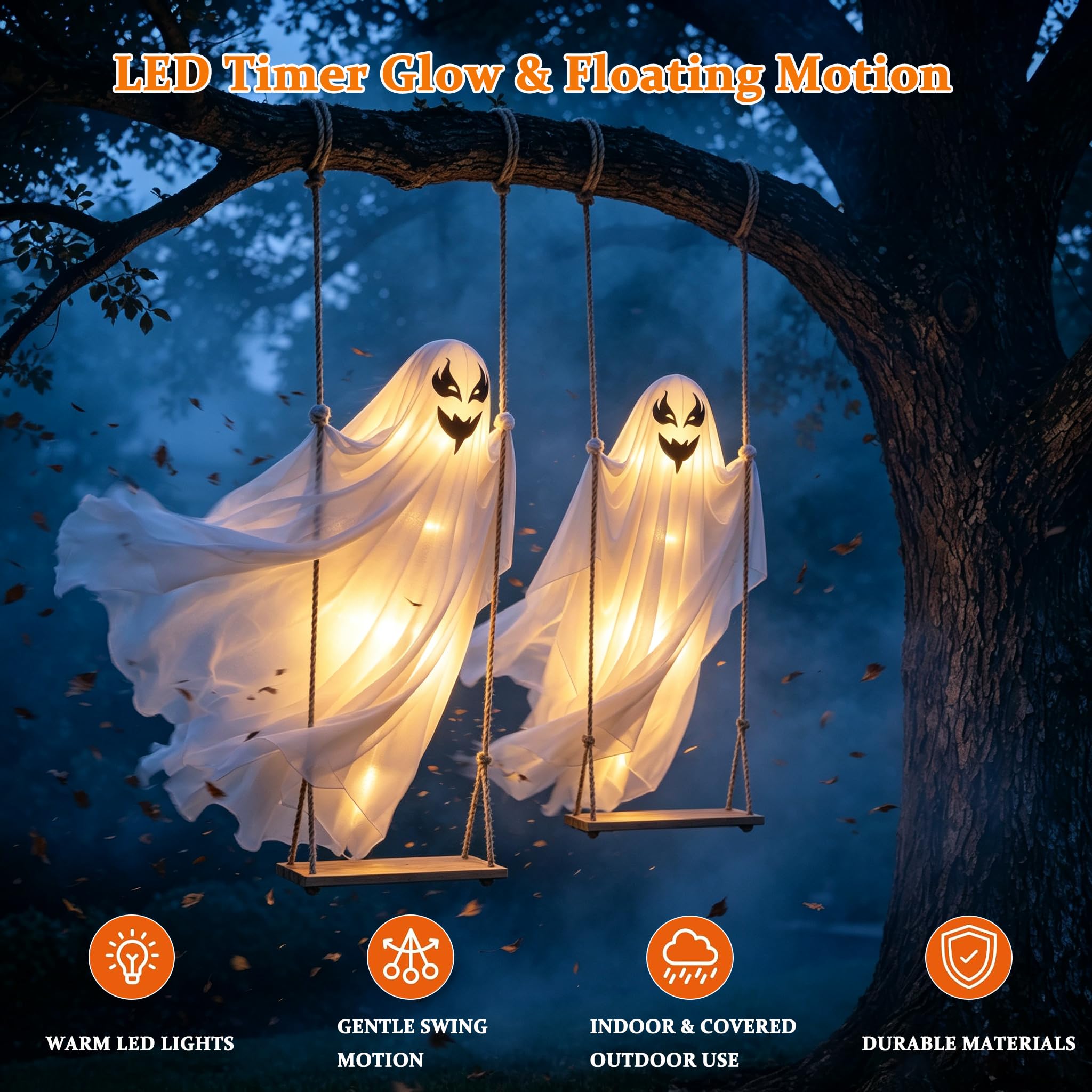 SNZ Decoración de Halloween al aire libre, 2 unidades de espíritu oscilante