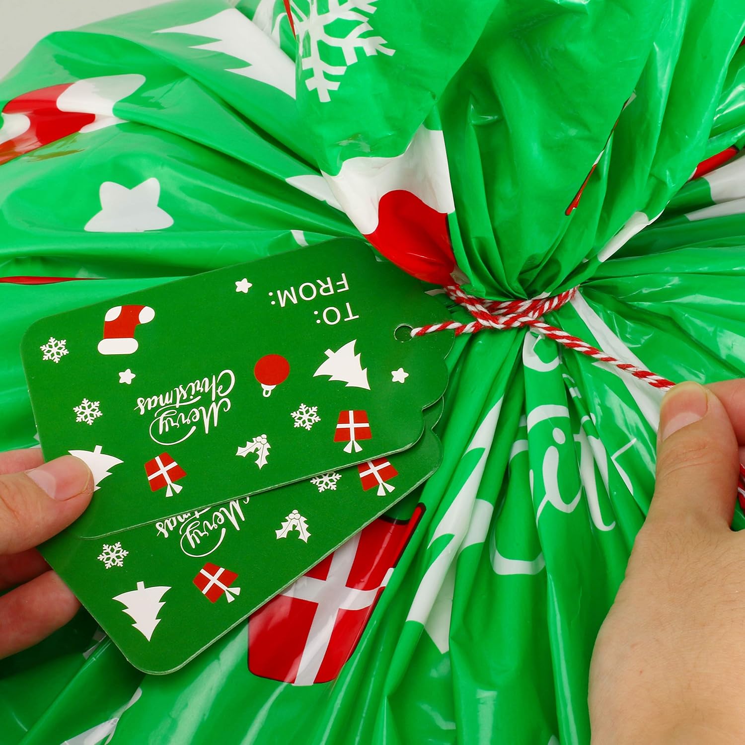 CCINEE Giant Christmas Gift Bags,Green Christmas Sacks for Jumbo Gift Package(36"x44") with Tag Card and Wrapping Tie image 4
