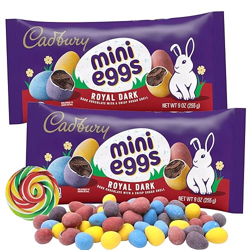 Cadbury Royal Dark Mini Eggs, caramelos de chocolate semi dulces con cáscara crujiente, rellenos de huevos de Pascua, 9 onzas (paquete de 2)