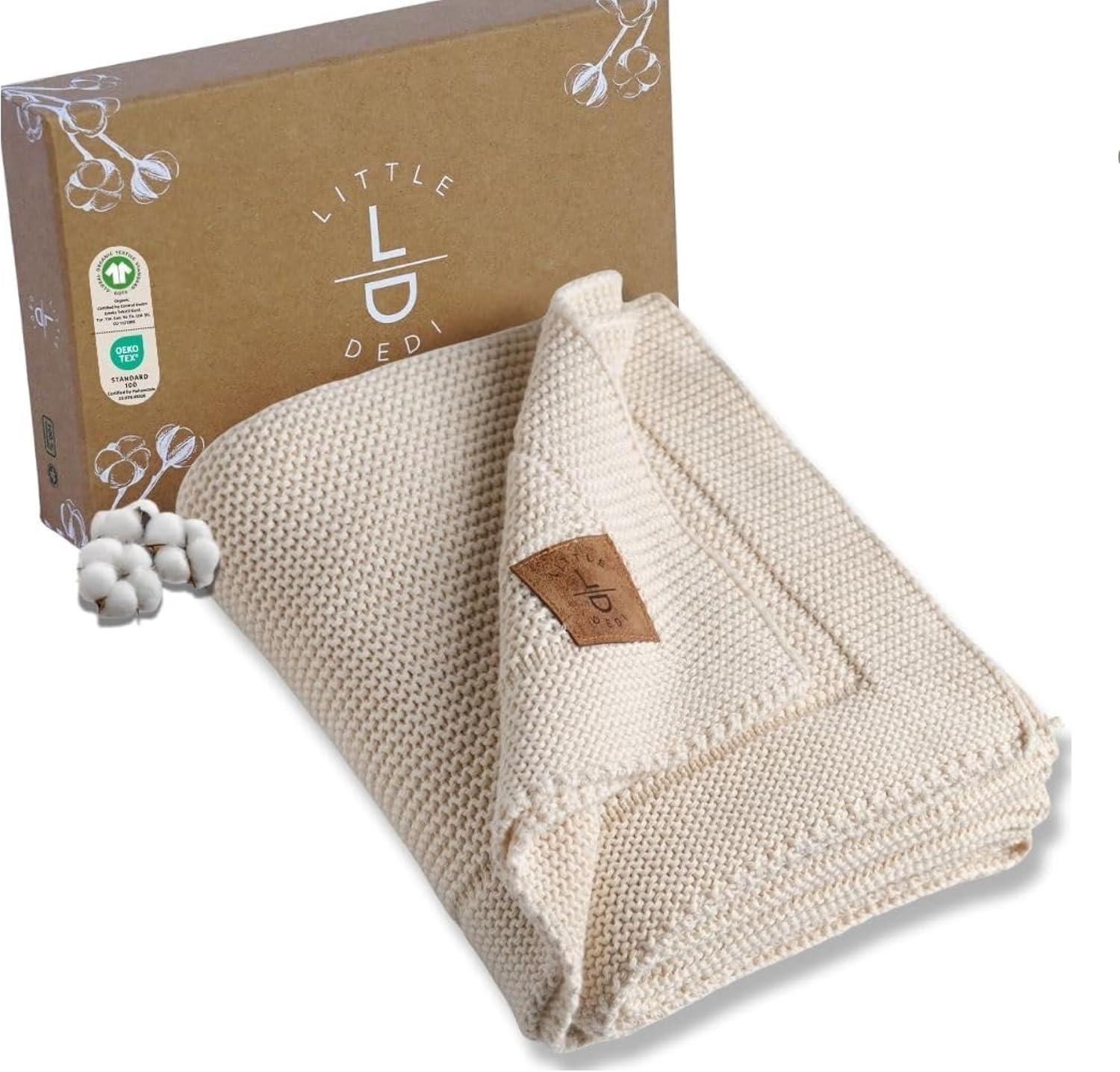 100% Organic Cotton Baby Knitted Blanket with Gift Box – Soft Toddler, Crib, Stroller Blanket – Neutral Swaddle and Receiving Blanket for Newborns, 30″x40″, Color Earth Ivory