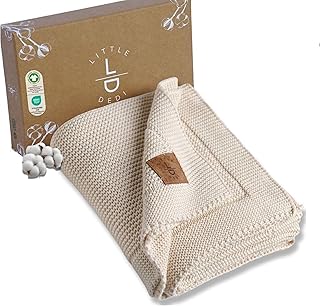 100% Organic Cotton Baby Knitted Blanket with Gift Box - Soft Toddler, C...