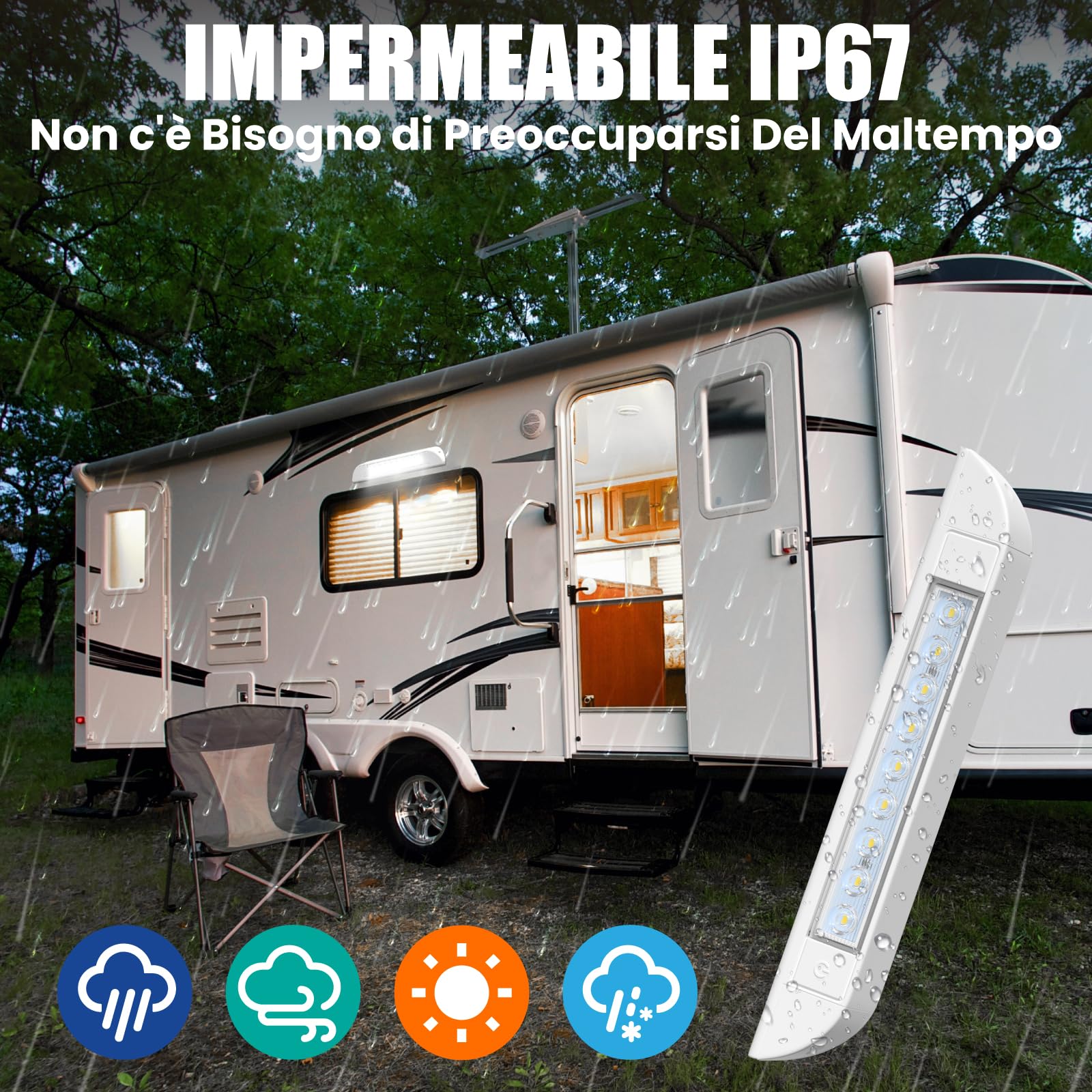 LED 12V Camper Lampada Veranda Esterna Camper IP67 Impermeabile Plafoniera da Esterno 4W 6000K 550lm DC12-24V Luci per Camper Van con Interruttore Super Bright