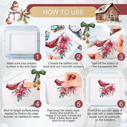 Miniatura 6 de 12 hojas de calcomanías clásicas para transferencias para manualidades y muebles, calcomanías clásicas de trineo, piña, calabaza, para el hogar,