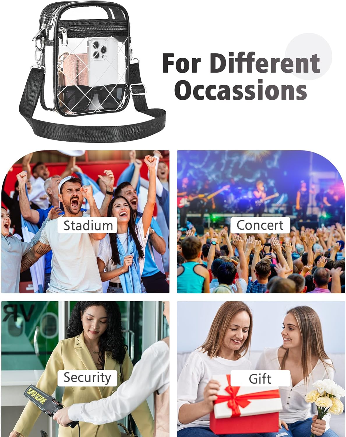 Clear Crossbody Bag Stadium Approved, Clear Purses for Women, Small Stadium Bag for Events Concerts Sports Fans