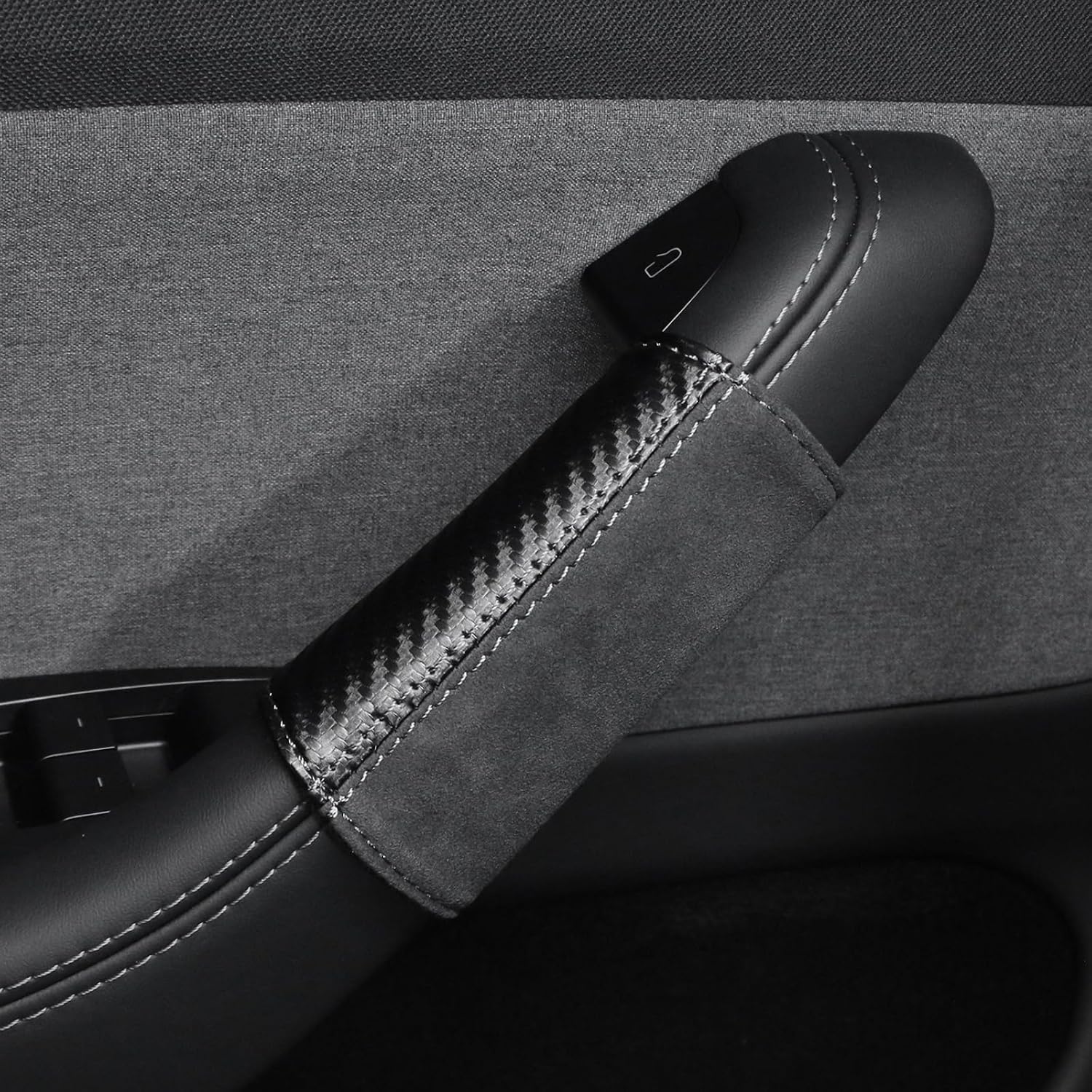BETTERHUMZ Car Grab Handle Cover Compatible with Tesla Model 3 Highland Model Y Juniper Performance Suede Leather Car Pull Handle Cover Interior Accessories (Nappa WHT)