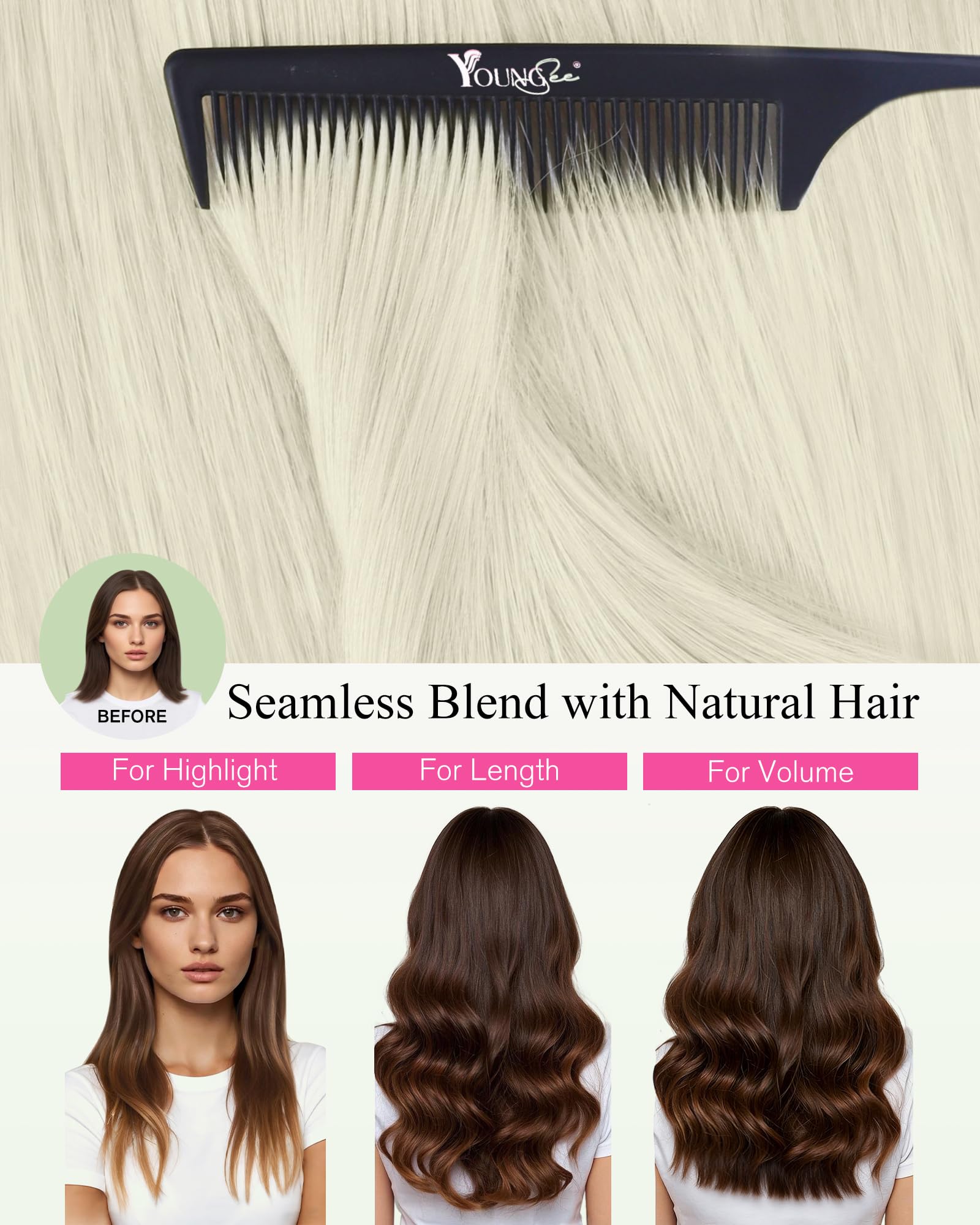 YoungSee Tape Extensions Echthaar Platinblond,Echthaar Extensions Tape Blond,Echt Haar Tape-in Extension Kurz,Tapes Haarverlängerung,Tapes Echthaar-Extensions für Damen,30 cm,30g,20pcs,60A