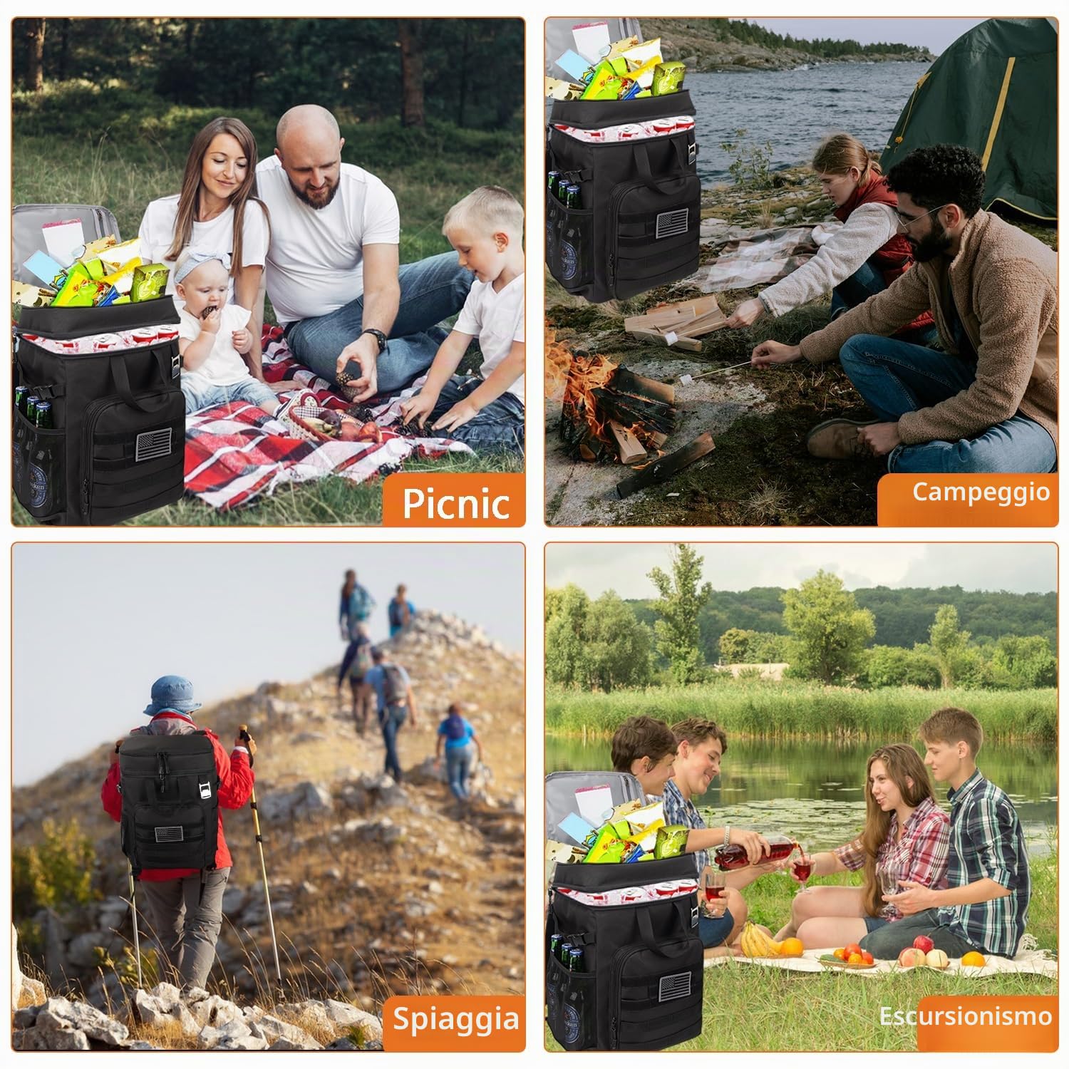 Borsa termica da picnic 43 l, borsa frigo grande per campeggio e spiaggia
