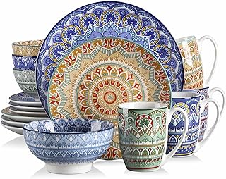 vancasso Mandala 16-Piece Porcelain Dinner Set, Hand-Painted Dinner Set for 4 Persons, Bohemian Style