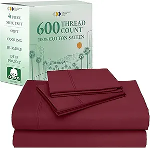 California Design Den Deep Pocket King Sheet Set - Luxury 600 Thread Count Bed Sheets 100% Cotton Sateen, Cooling King Size Sheets Set, Hotel-Quality, Better Than Egyptian Cotton Sheets - Brick Red