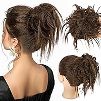 Vista 35 de HMD - Extensiones de cabello tipo rodete desordenado, cola de caballo con banda elástica de goma, extensiones de cabello sintético para mujer