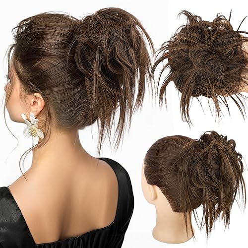 Miniatura 35 de HMD - Extensiones de cabello tipo rodete desordenado, cola de caballo con banda elástica de goma, extensiones de cabello sintético para mujer