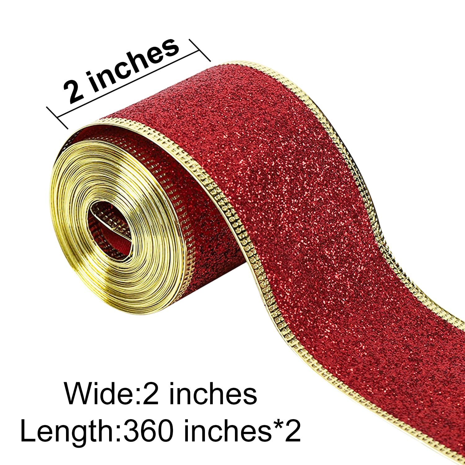 Goldband, Weihnachtsband, 5,1 cm, Metallicband, dick, goldfarben, glitzernd, Festival-Dekoration, Raumdekoration, Heimdekoration, Bürodekoration, Weihnachtsdekoration, Rot, 20 Meter