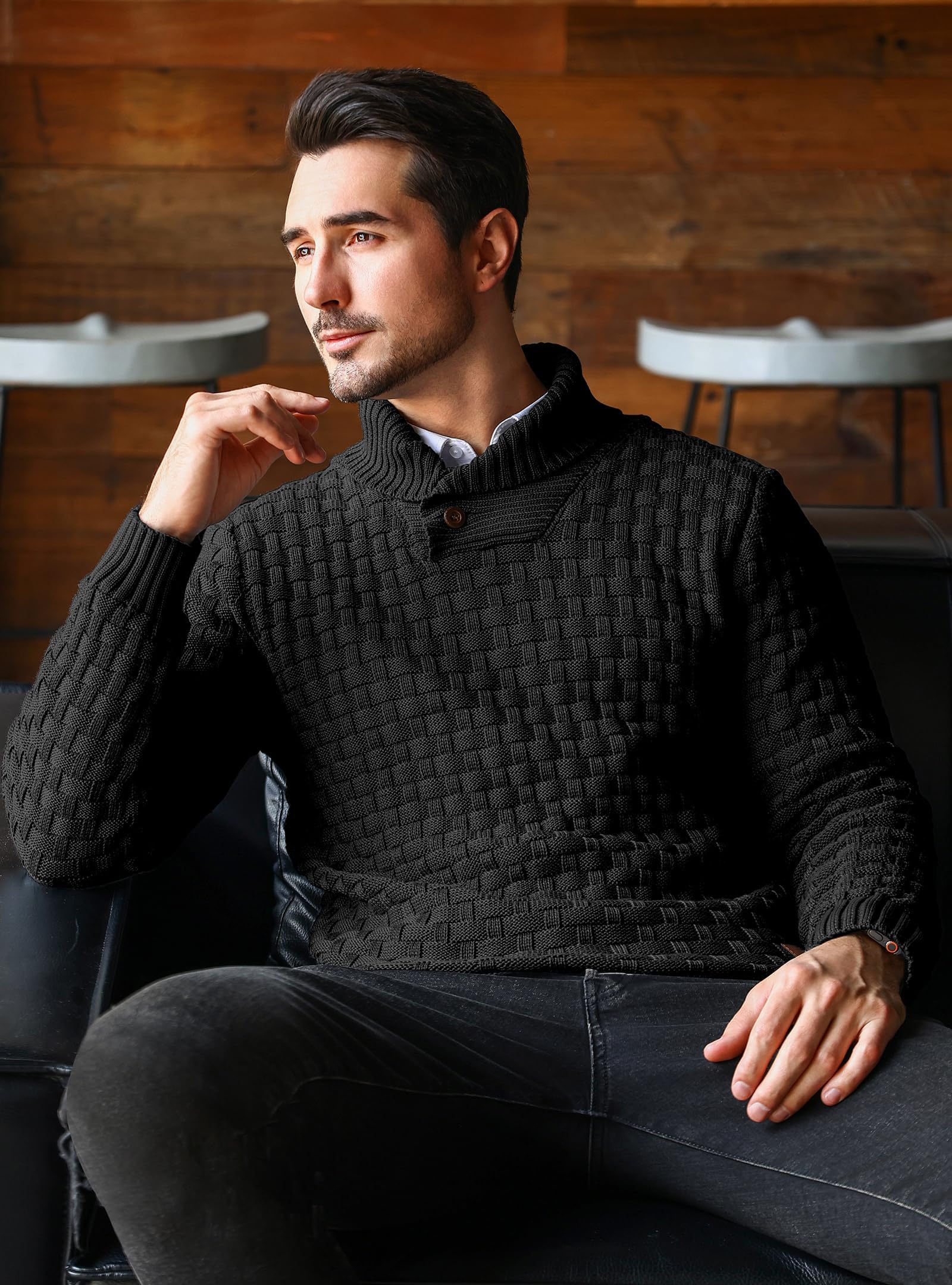 HYPESTFIT Pull d'hiver pour Homme,Motif Columbia, mélange Cachemire et Laine, Chaud et Confortable, col Montant, Manches Longues, Tailles S à 5XL