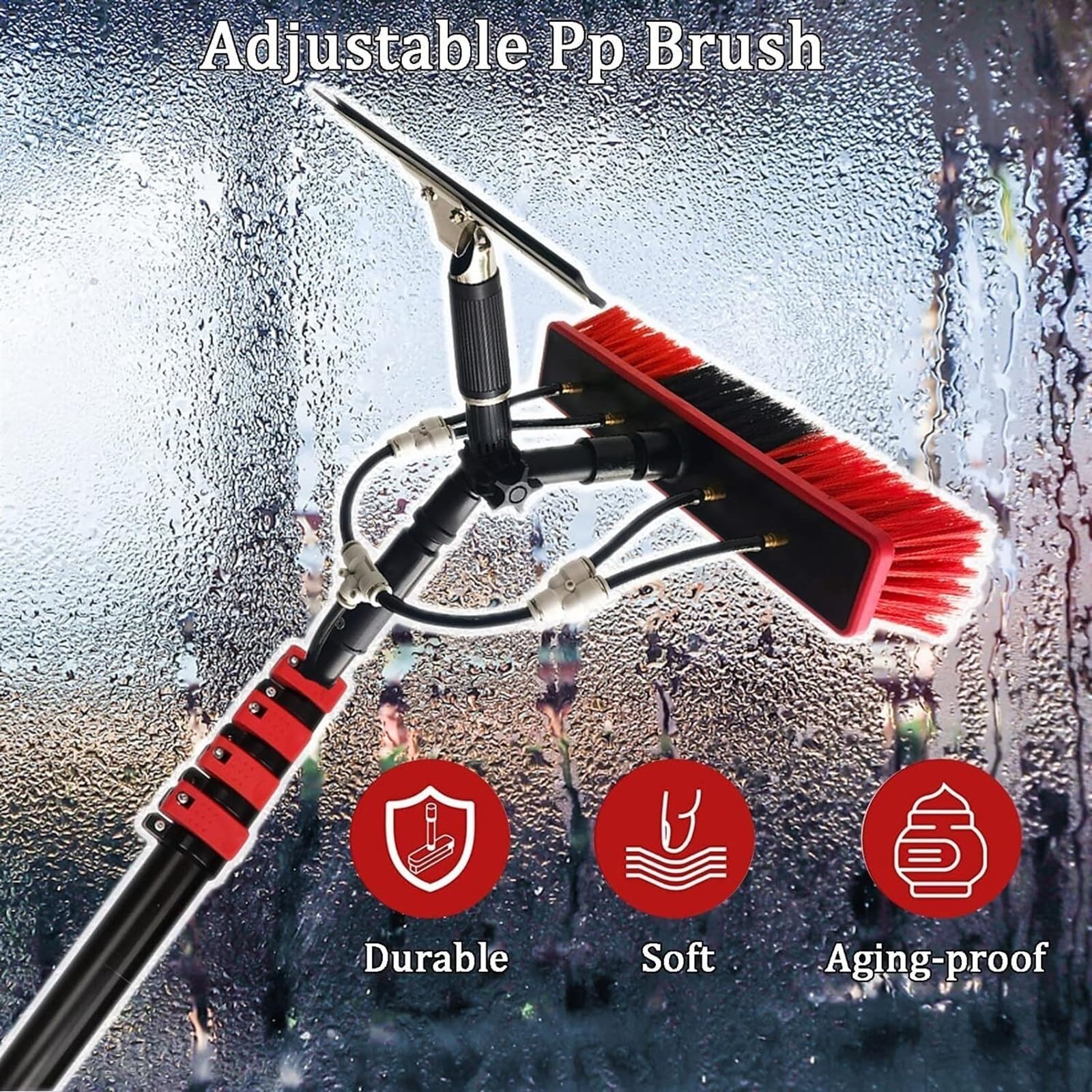 Kit de limpiador de ventanas y panel solar de 10 m, incluye cabezal de cepillo de 35 cm para una solución eficiente de lavado de ventanas y cristales
