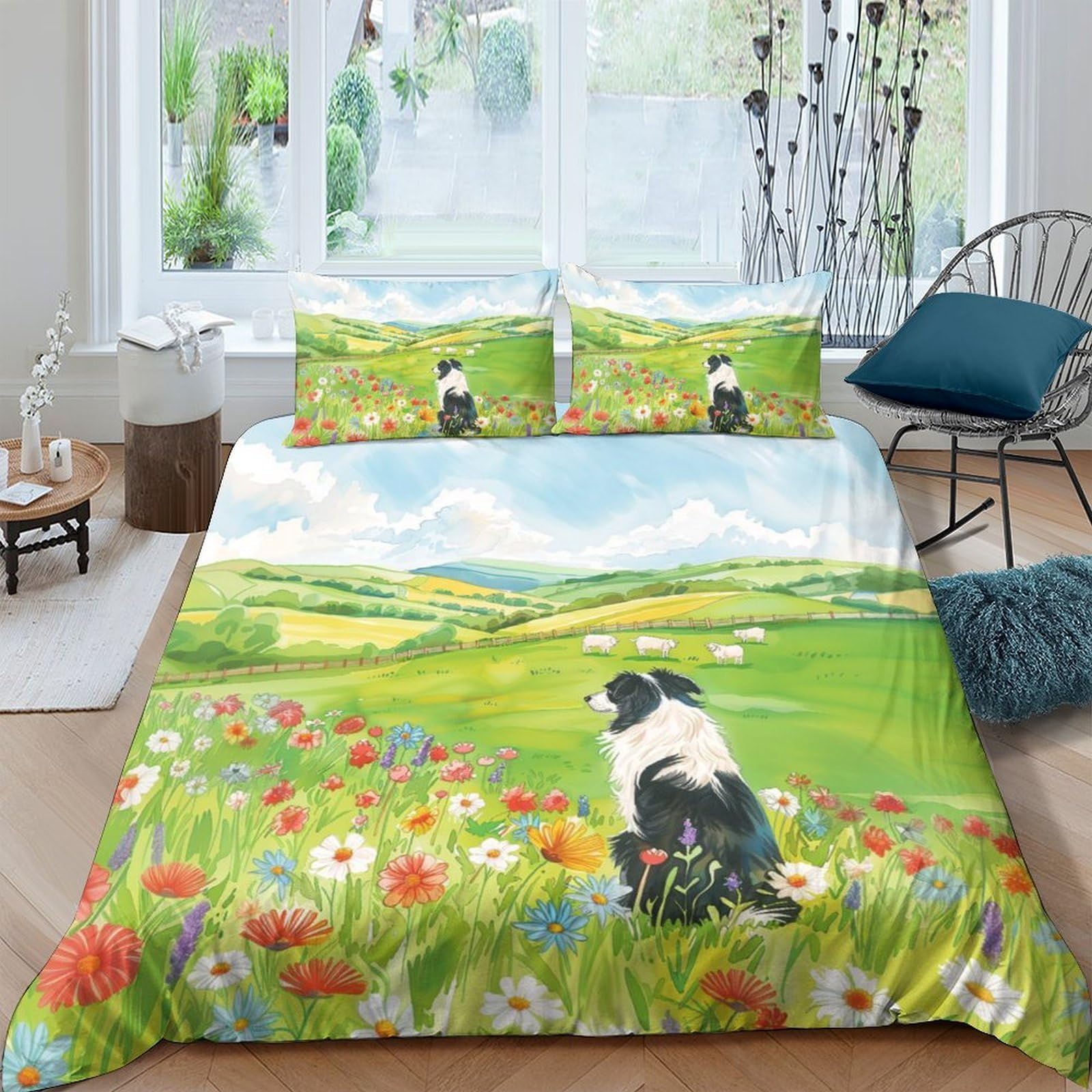 Ctjqhvkz Style-1 3D Printed Countryside Meadow Fitted Sheet Microfiber Soft Floral Dog Mattress Cover For Bedroom Guest Room Decor Single（135X200cm）