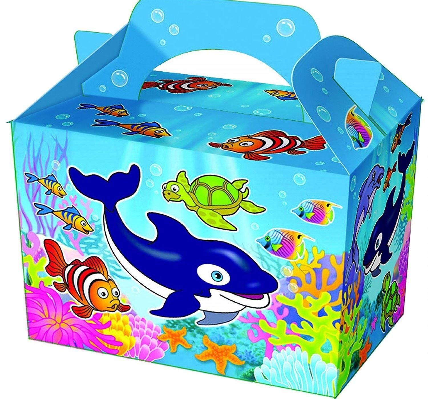 Diamante Crafts 10 Party Boxes -Themed Character Cardboard Lunch Food Loot Treat Box -16 Designs (10 - Sea Life Boxes)