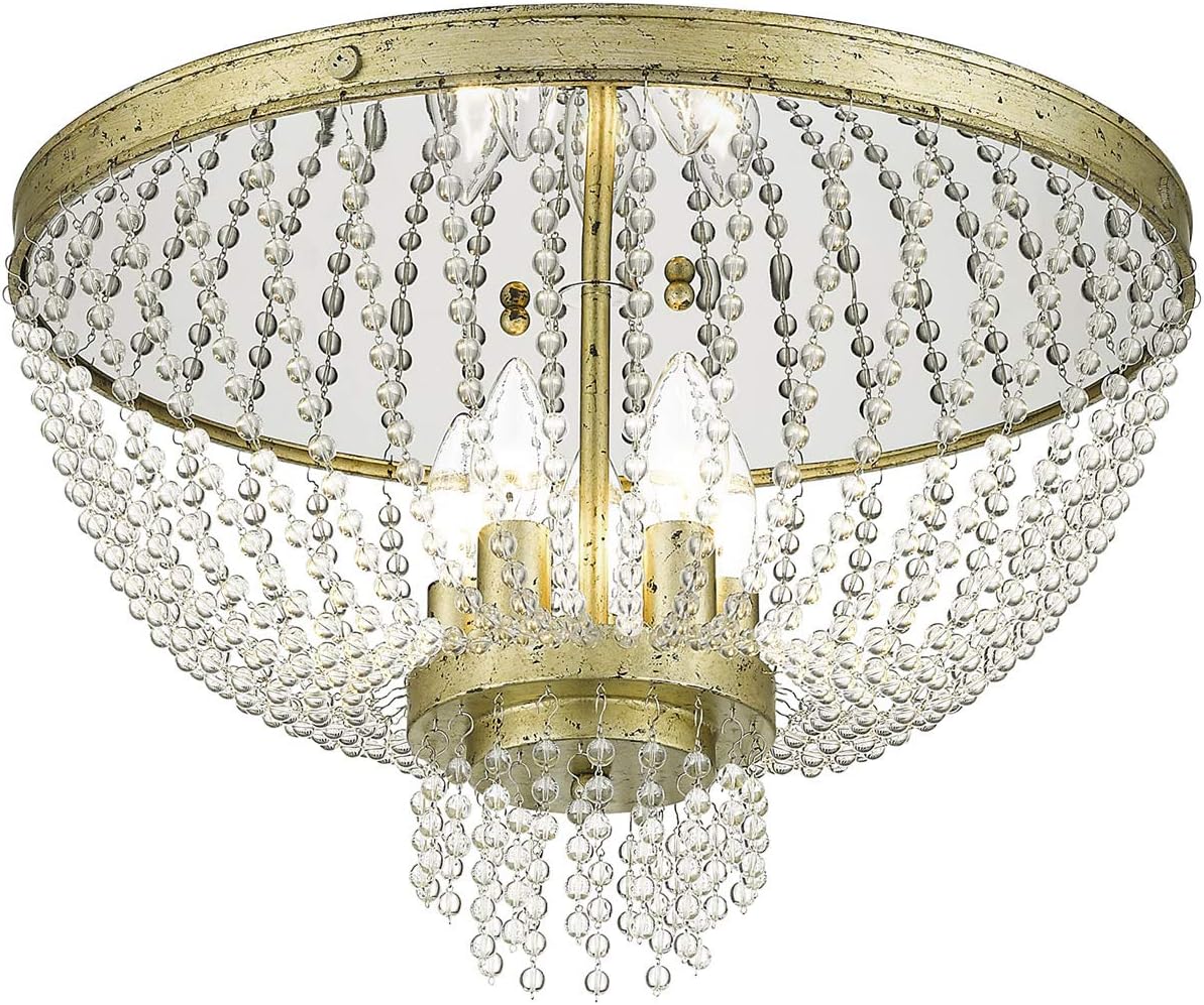 Livex Lighting 51866-28 Crystal Five Light Ceiling Mount from Valentina Collection, Champ, Gld Leaf Finish, Hand Applied Winter Gold