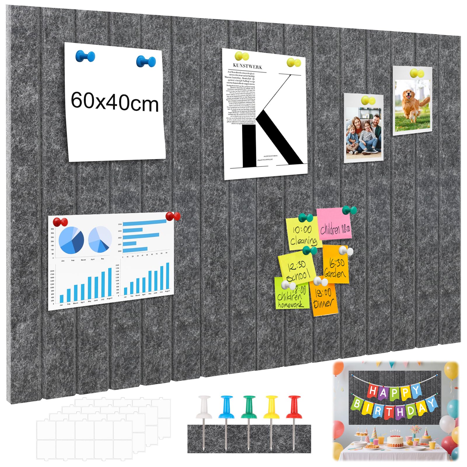 Hexizexi Cork Board Alternative 60x40cm Felt Board 4 Pcs 20x30cm Dark Gray