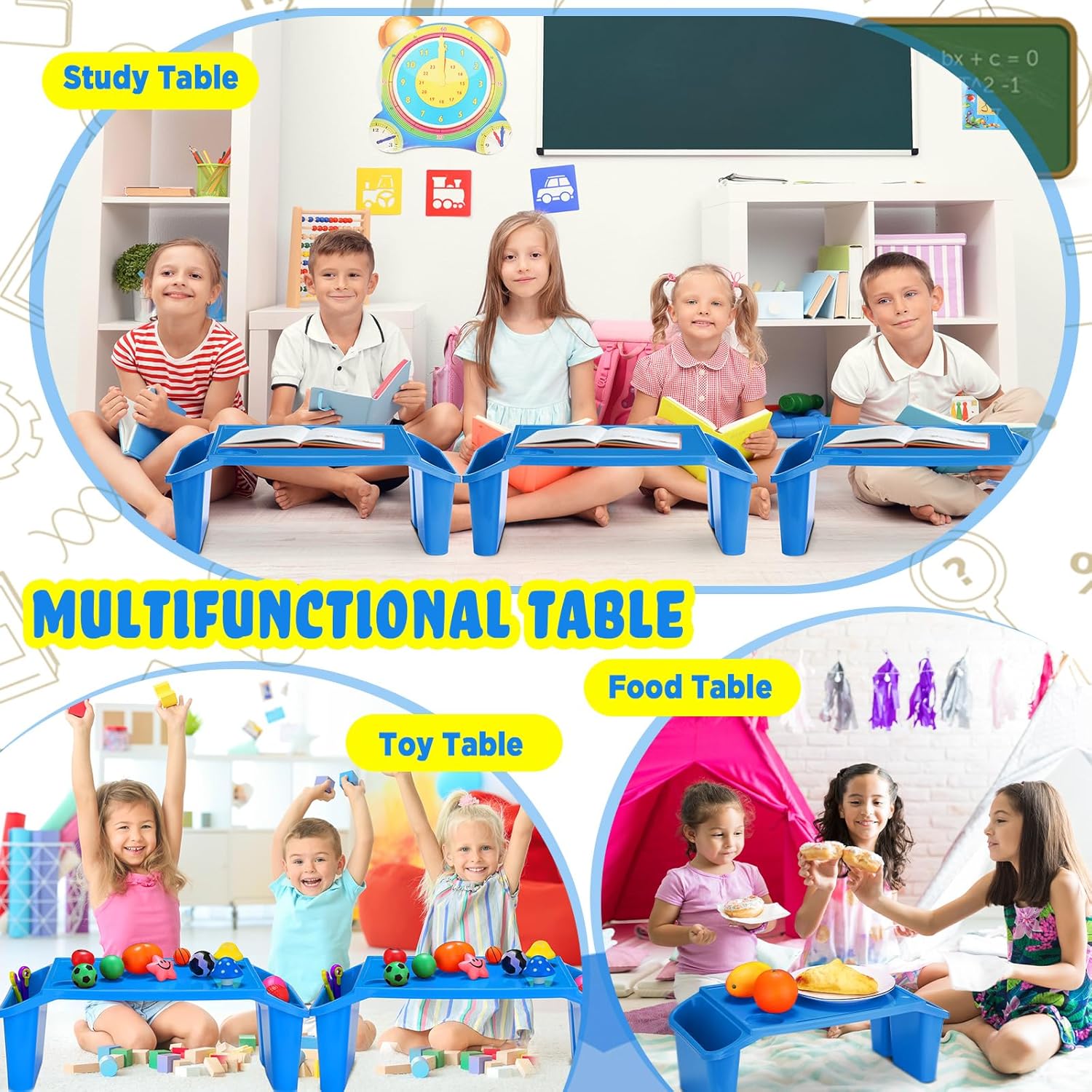 kisston 12 pcs kids lap desk bulk tray lap table bed table plastic desk with extra storage space activities children portable for kids students work study school classroom(blue)