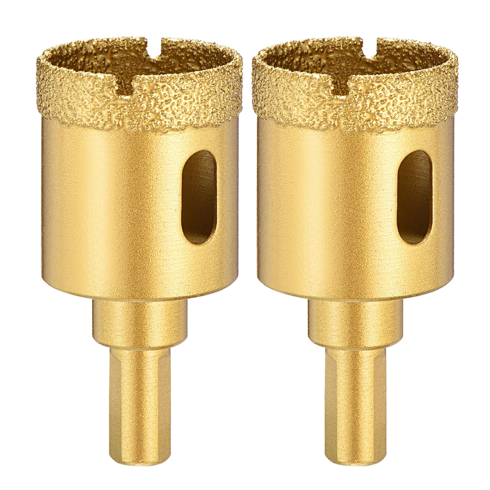 PATIKIL 2Pcs 1-1/4" Diamond Hole Saw 32mm Diamond Tip Hole Cutter 3-Flat Shank for Hand Drilling Ceramic Porcelain Marble Tiles Stone Brick Hard Material - Gold Tone
