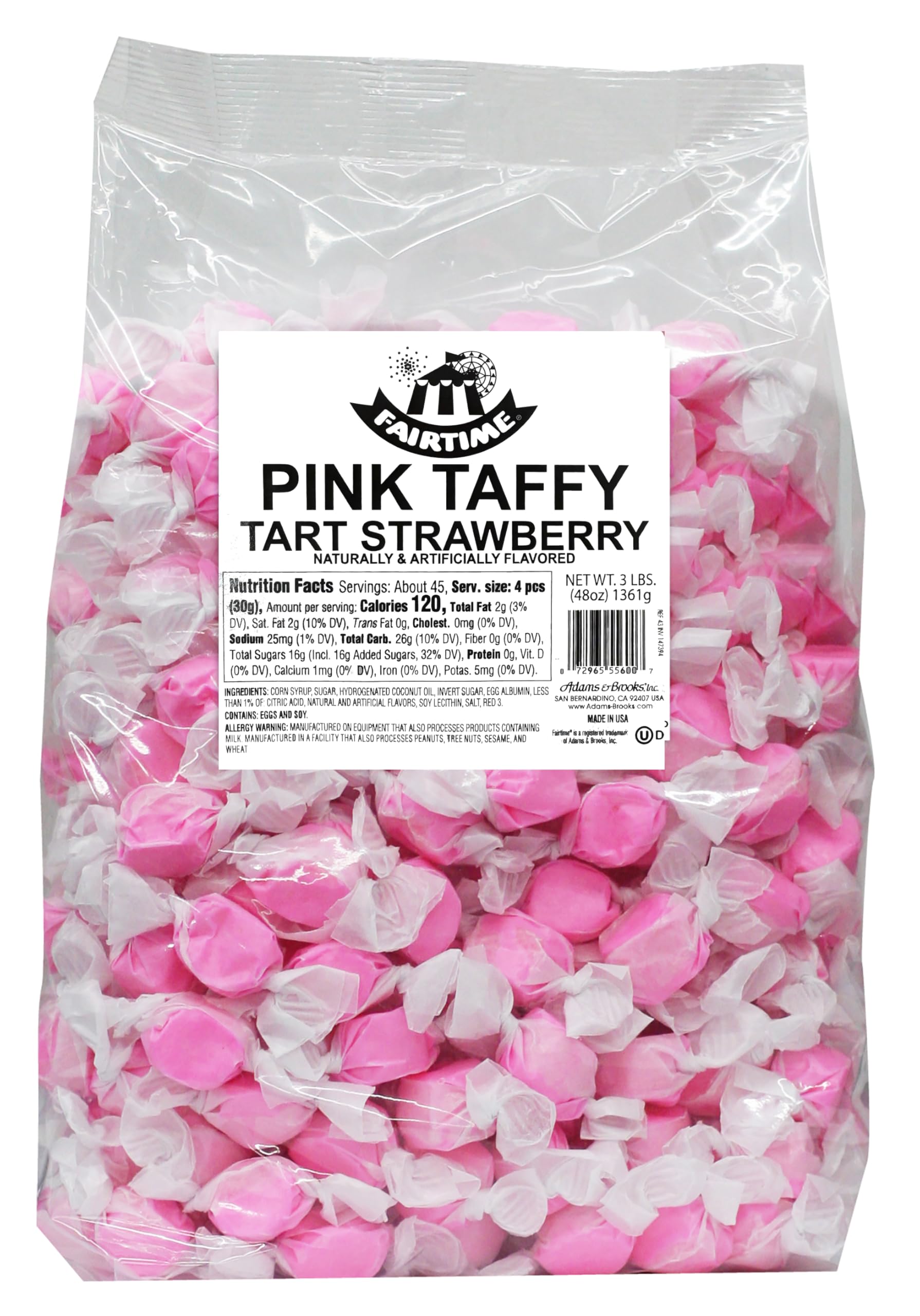 Adams & Brooks Fairtime Taffy – Bulk Pink Candy for Candy Buffets, Strawberry Taffy, Strawberry Candy – 3 Pounds of Candy