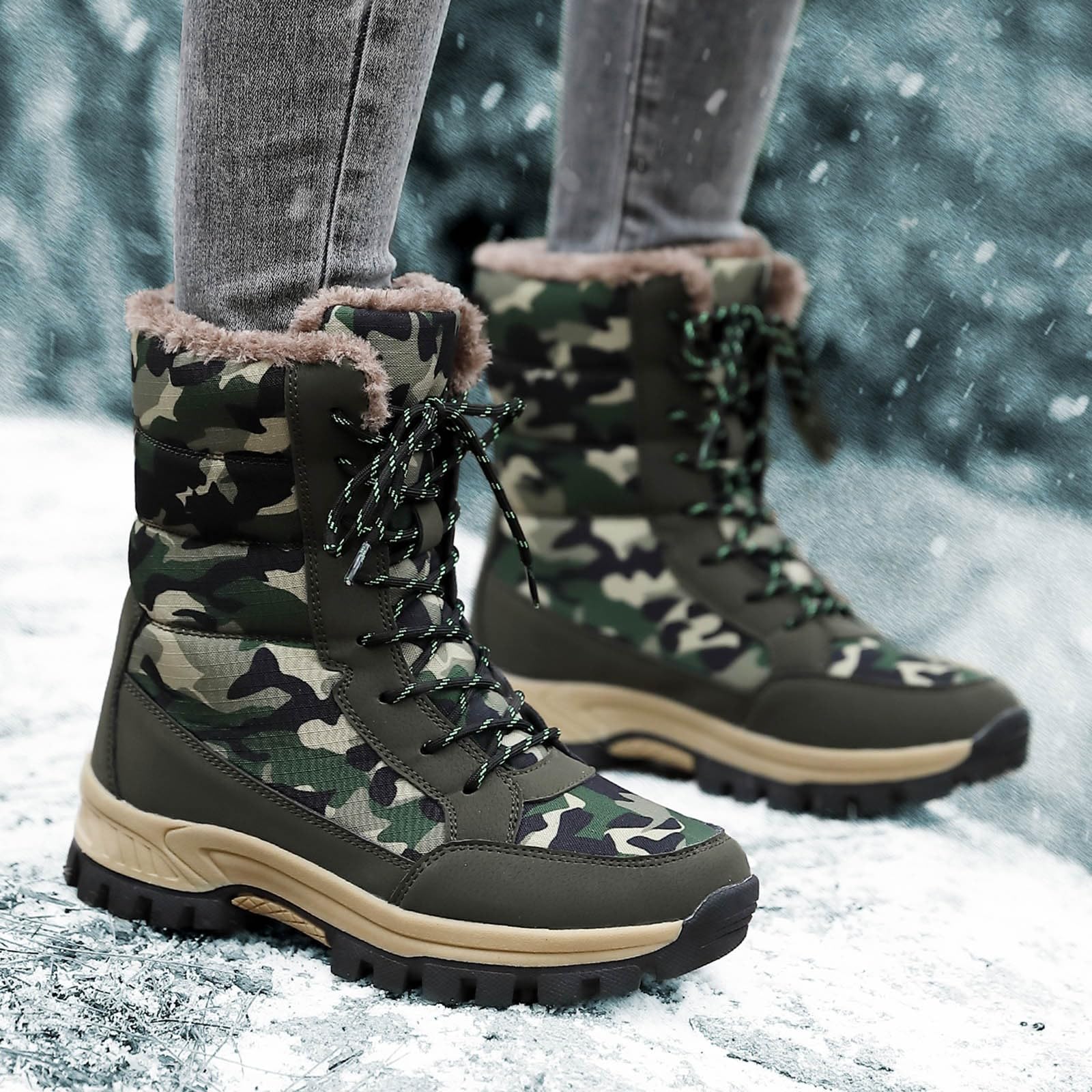 Scarpe Uomo Calde 2026 Stivali da Neve Caldi con Suola Spessa Autunno e Inverno Donna in Cotone Mimetico per Esterni Eleganti Invernali