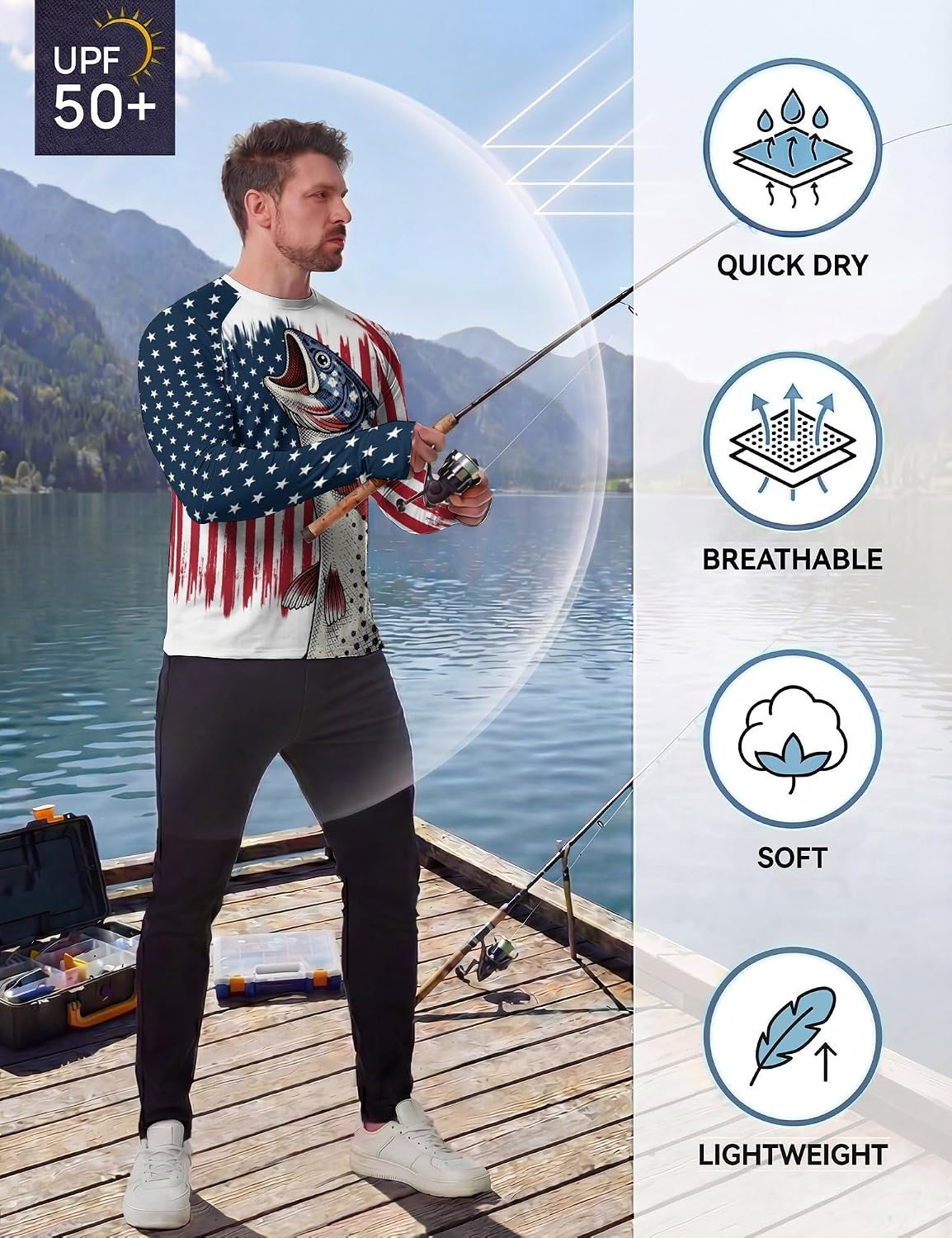 Fishing Shirts for Men Long Sleeve Sun Protection UV Shirts Rash Guard Swim Shirt for Swimming Hunting