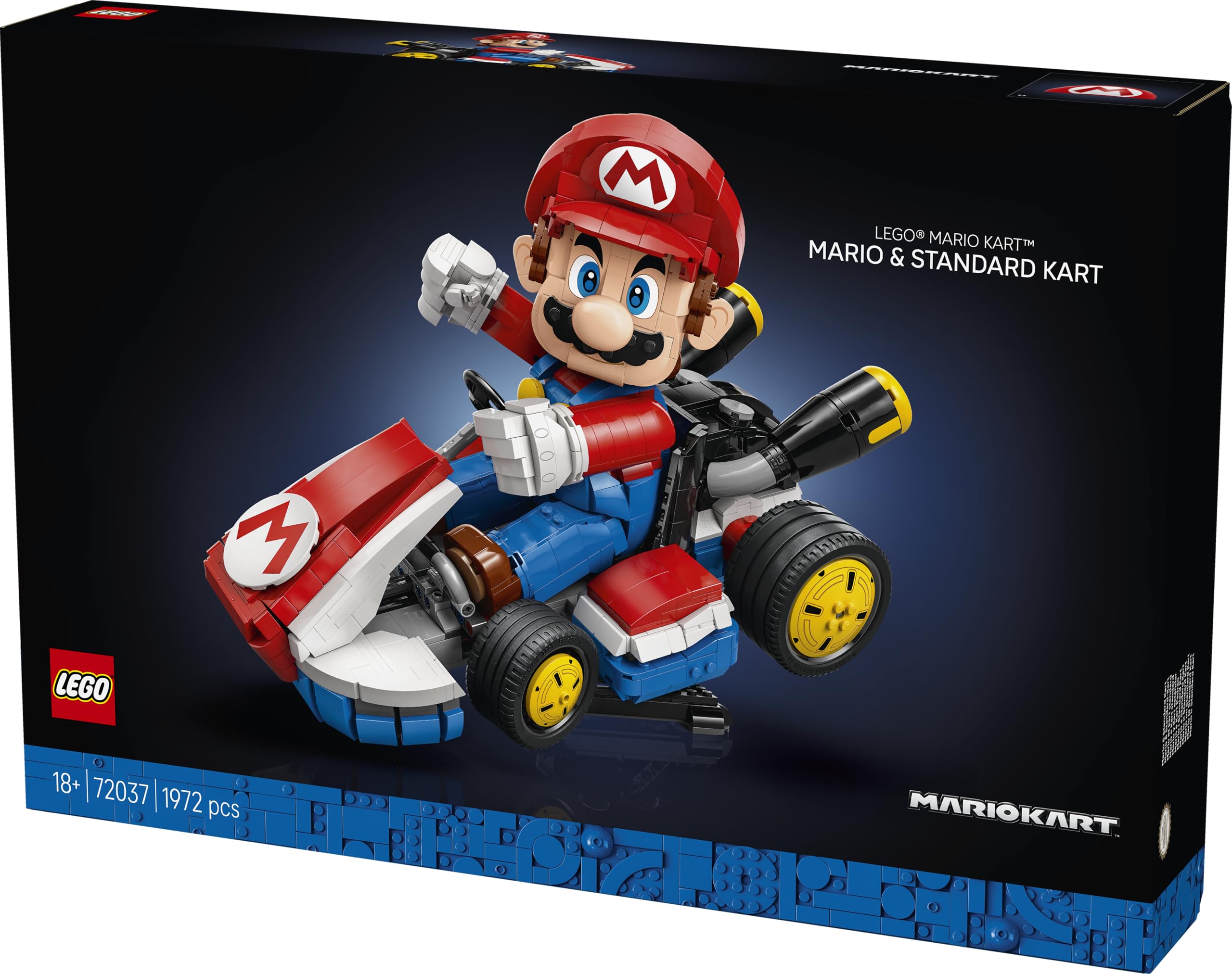 LEGO Super Mario Mario Kart: Mario i Standard Kart 72037 | Model z figurką, zestaw kolekcjonerski dla fanów gier Nintendo, pomysł na prezent 18+, gamingowa dekoracja, 1972 elementy
