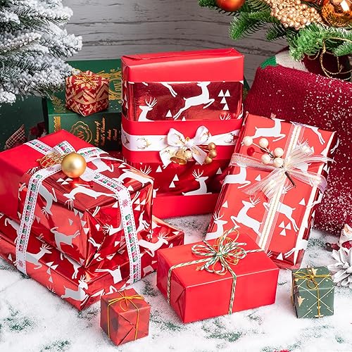 Miniatura 34 de WRAPAHOLIC Papel de regalo reversible a cuadros, mini rollo, 17 pulgadas x 33 pies, papel de regalo de Navidad a cuadros rojos y negros para 2-Rojo