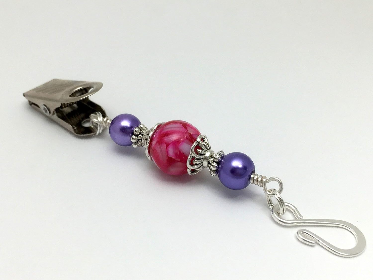 Pink Mosaic Portuguese Knitting Pin for Knitters, Clip on Brooch for Crafting Women