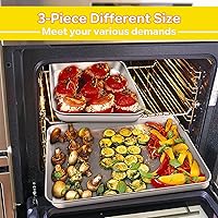 Vista 3 de E-far Juego de 3 bandejas para hornear galletas, 16/12.4/10.4 pulgadas, juego de sartenes de acero inoxidable para horno, bandeja rectangular