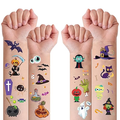 298 piezas de decoraciones de Halloween, recuerdos de fiesta, tatuajes temporales para niños, Halloween, surtido de trucos o tratos, calcomanías de