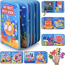 Busy Board Montessori Toy 1 Year and More, Busy Book with 3D Sea Theme, 10-in-1Quiet Book for Early Education, Children Activity Board Toy Gift 1 2 3 4 5 Years Old Girl Boy