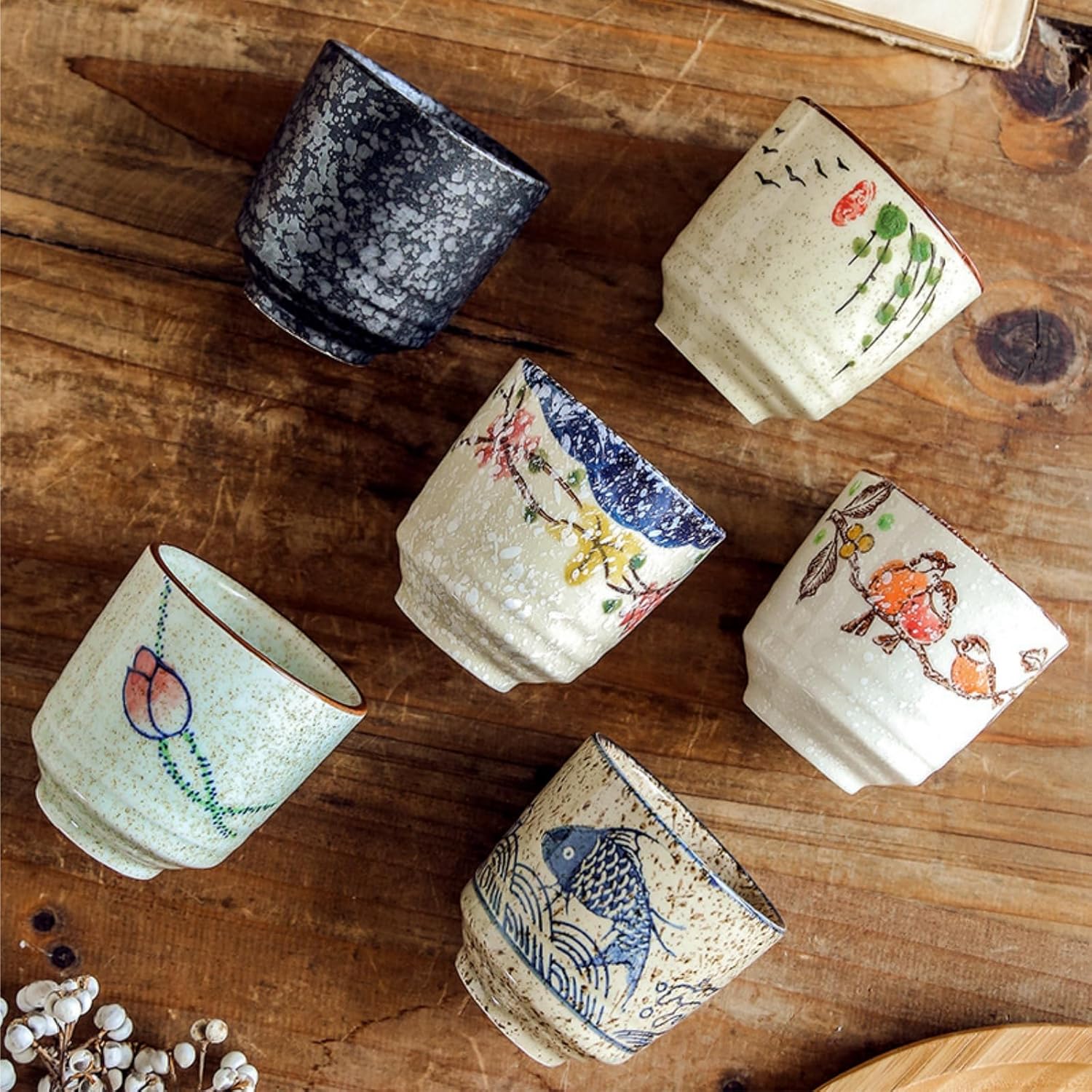 6 Pieces Japanese Tea Cups, 6 Oz Ceramic Coffee Cup with Good Heat Retention, No Handle Teacup Matcha Mug for Latte, Juice, Gift, Dishwasher Safe