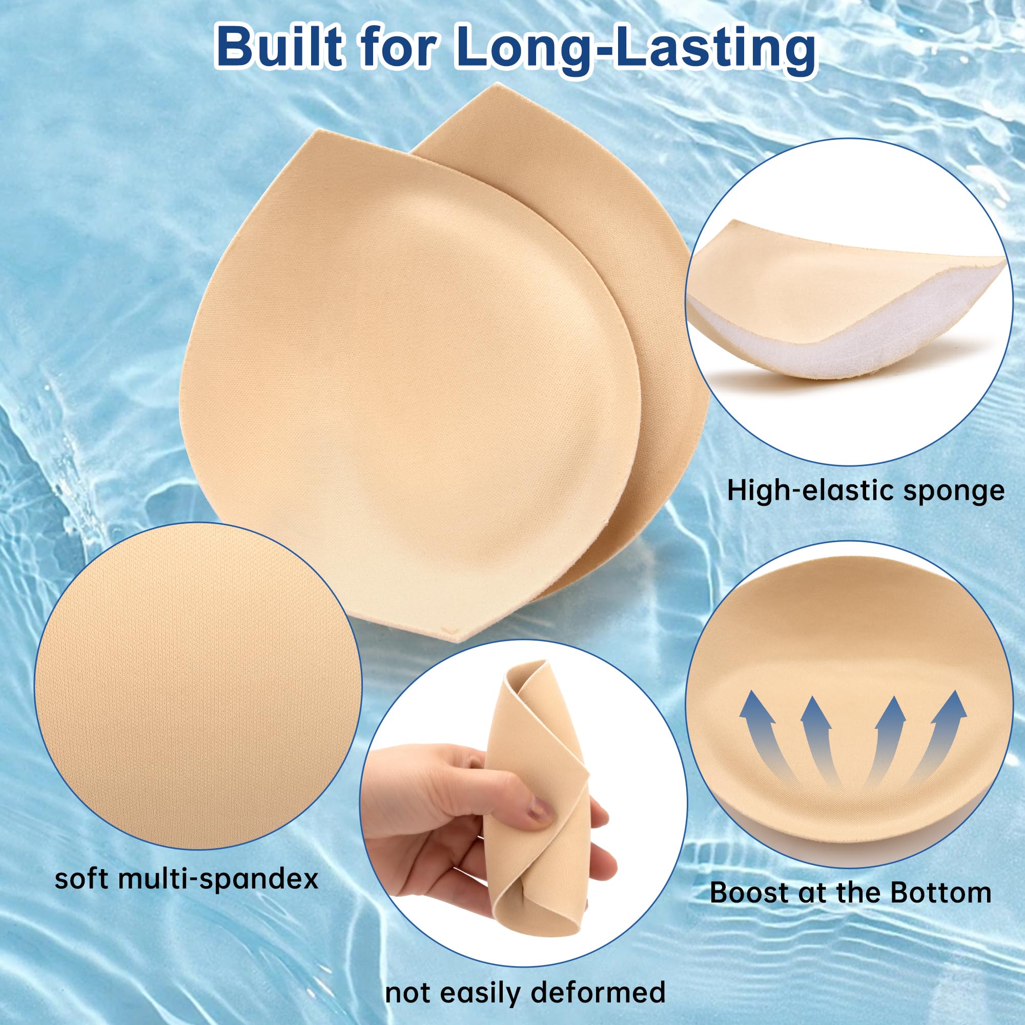 Nimiah Inserti impermeabili per reggiseno, push-up, imbottiture per bikini, per donne, coppe per cucito, aggiungere scollatura in costumi da bagno Top sportivi