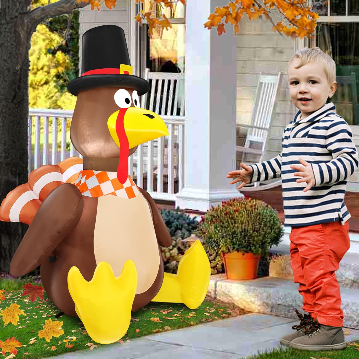 TURNMEON 4 Ft Thanksgiving Inflatables Decoration Outdoor Blow up Turkey with Pilgrim Hat Built-in LED Lights Fall Thanksgiving Decorations Home Outside Yard Lawn Garden Holiday Autumn Decor Indoor