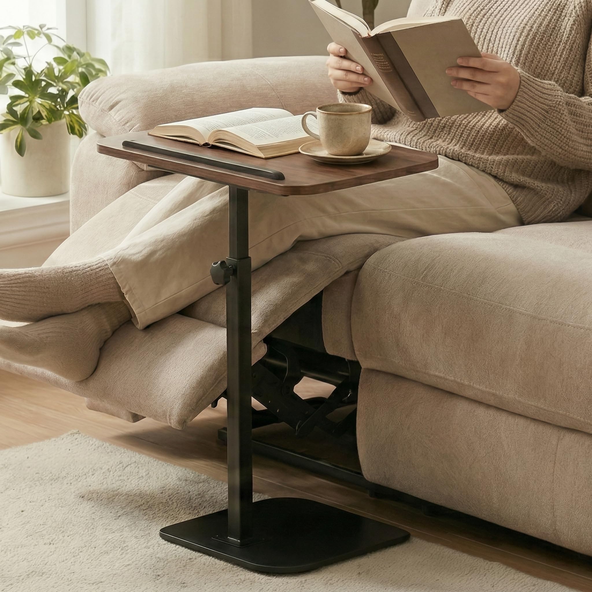 Qoieua Adjustable Lightweight Side Table for Recliner Chair, Portable Tray Table for Sofa or Couch, Height Adjustable Table for Snacks, Tablet,