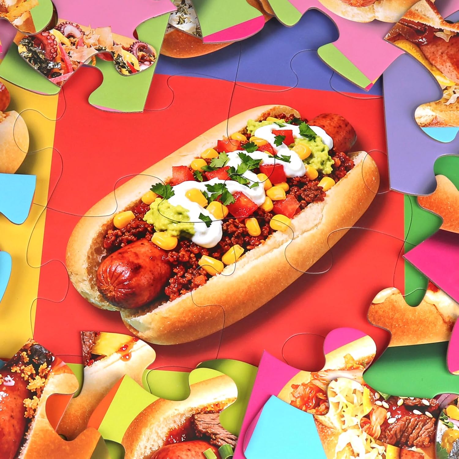 Jumbo Floor Puzzle for Kids,48 Hot Dog Pizza Jigsaw Puzzles,Learning Educational Foods Toys for Toddlers Ages 3-5,Colorful Design Children Gift for Boy Girl Ages 4-8